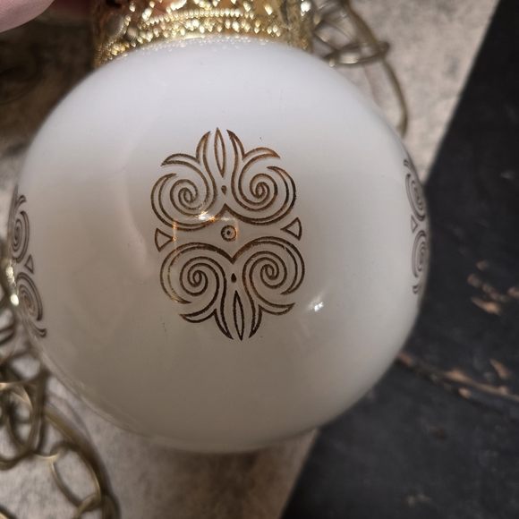 Vtg MCM Glass Globe Hanging Ceiling Swag Light Pendants Lamp Gold Hollywood Rege - Picture 8 of 10
